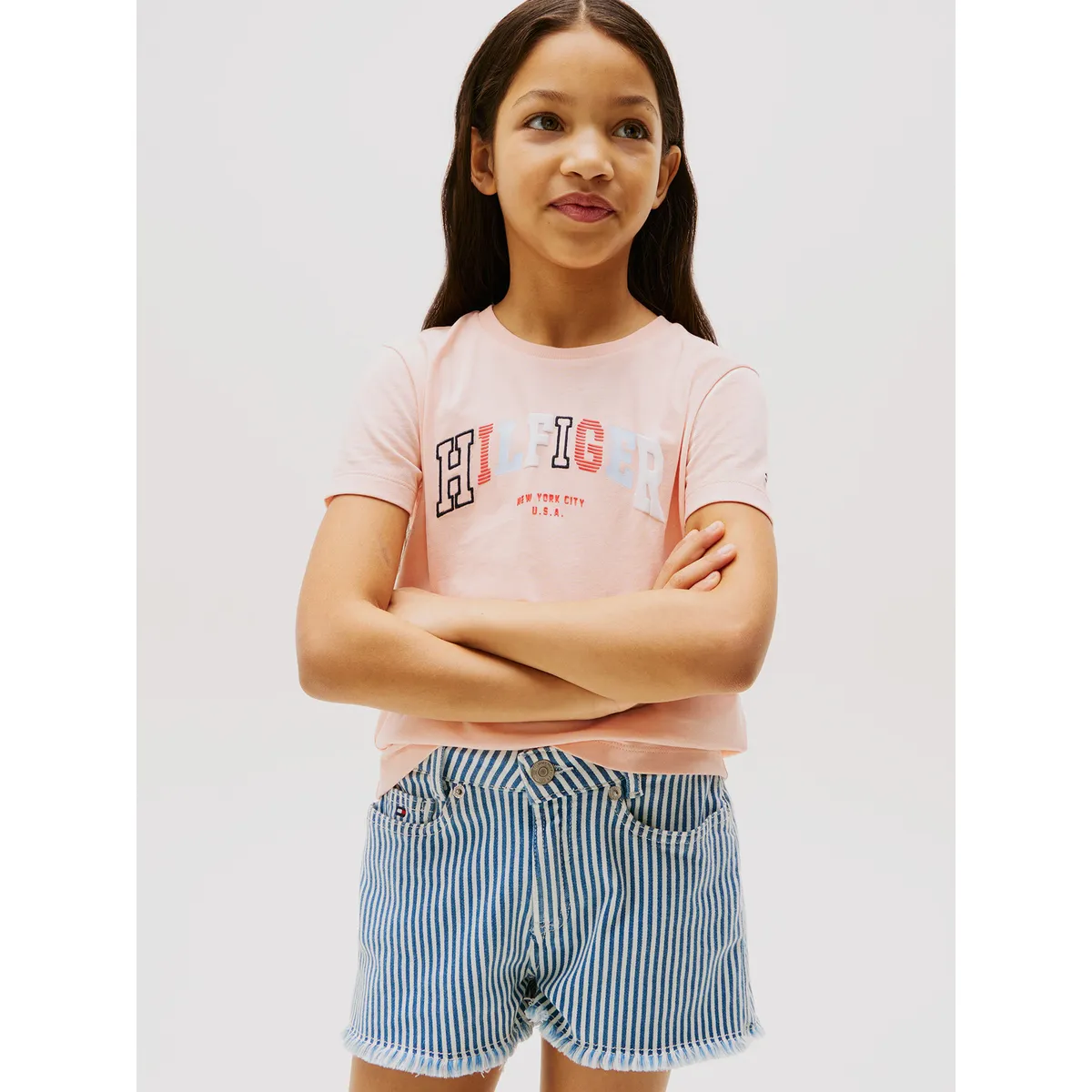 TOMMY HILFIGER - Polera Tipo Universitaria De Cuello Redondo Rosado Tommy Hilfiger