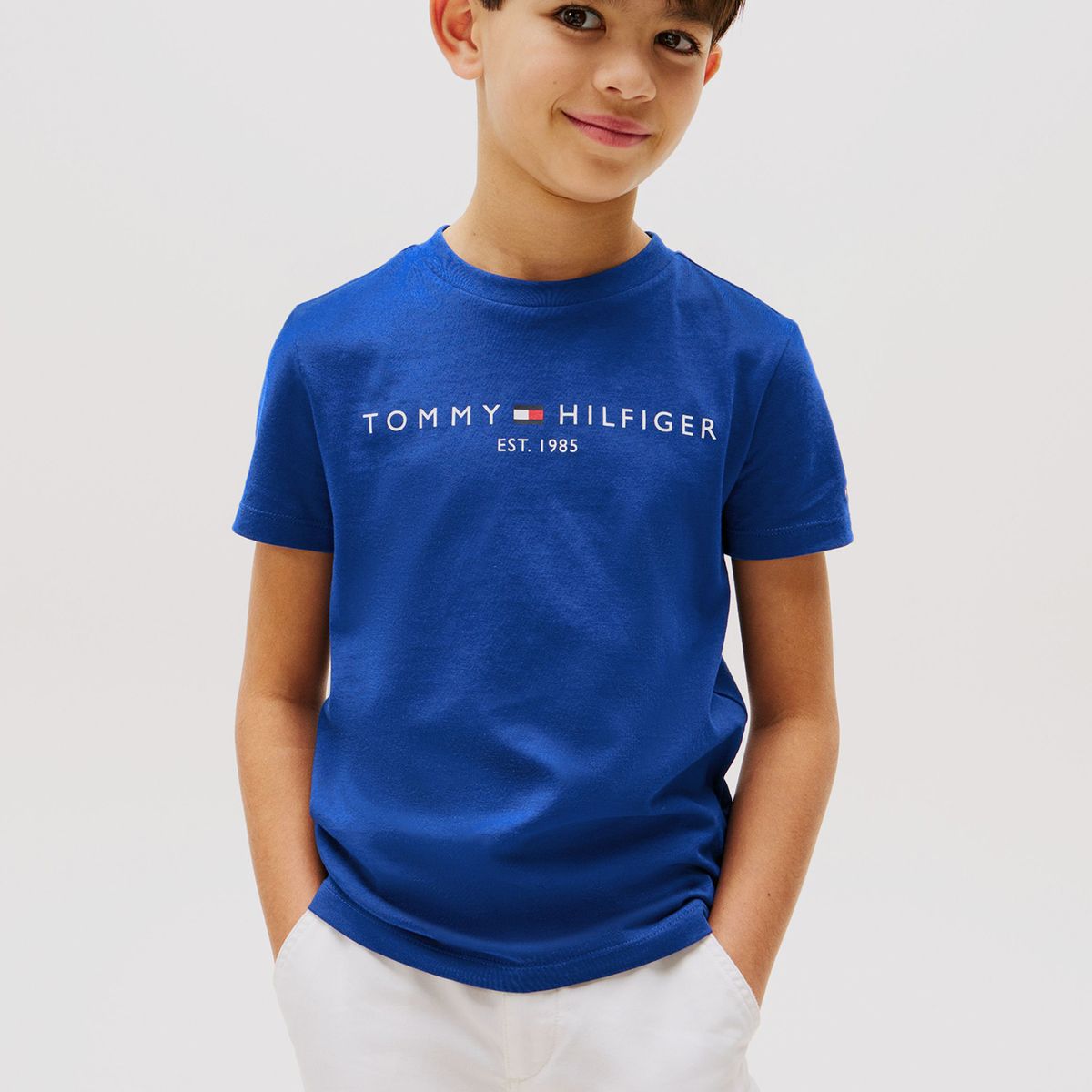 TOMMY HILFIGER - Polera Essential De Cuello Redondo Con Logo Azul Tommy Hilfiger