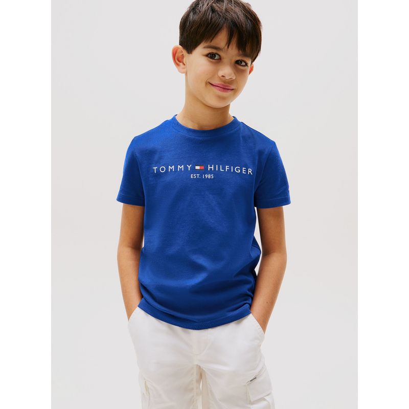 TOMMY HILFIGER - Polera Essential De Cuello Redondo Con Logo Azul Tommy Hilfiger