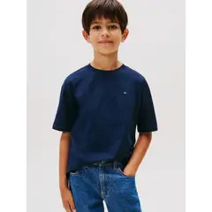 TOMMY HILFIGER - Polera De Cuello Redondo Con Logo Bordado Azul