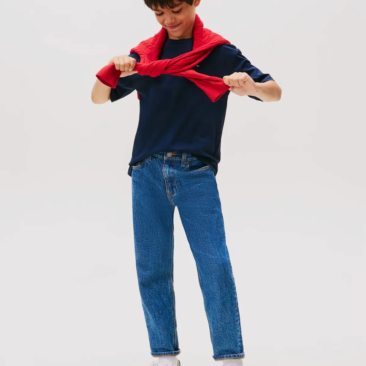 TOMMY HILFIGER - Polera De Cuello Redondo Con Logo Bordado Azul Tommy Hilfiger