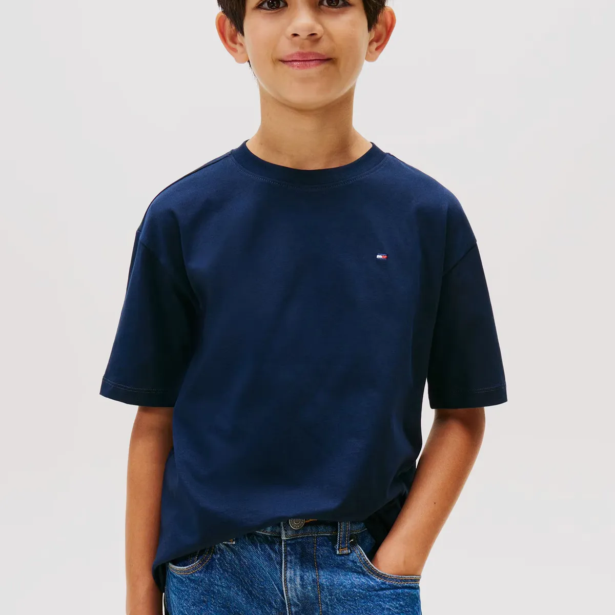 TOMMY HILFIGER - Polera De Cuello Redondo Con Logo Bordado Azul Tommy Hilfiger
