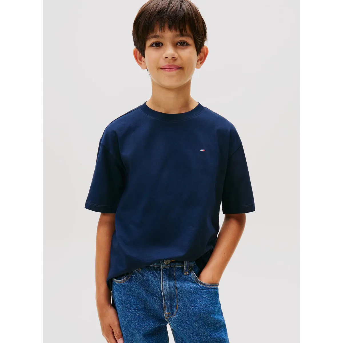 TOMMY HILFIGER - Polera De Cuello Redondo Con Logo Bordado Azul Tommy Hilfiger