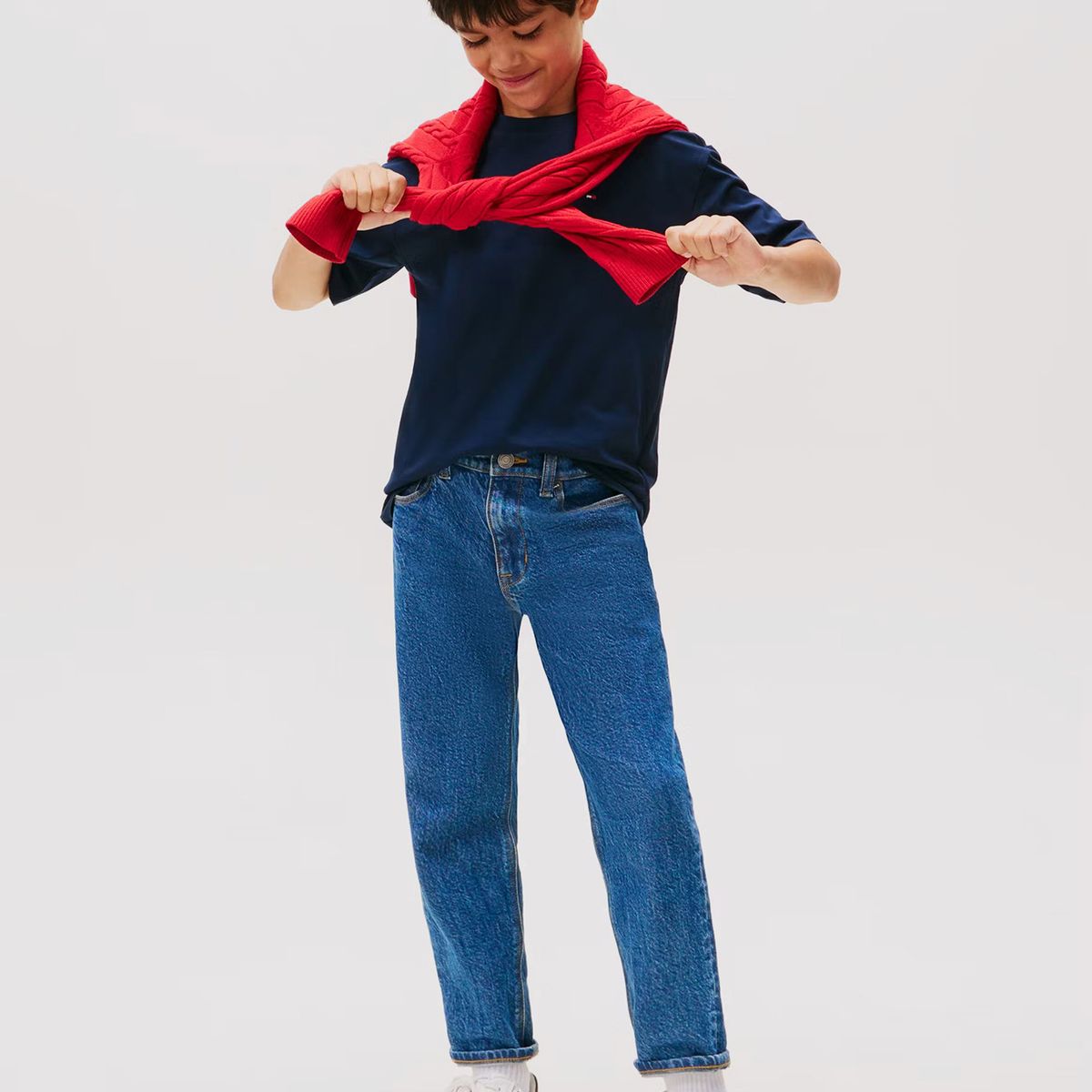 TOMMY HILFIGER - Polera De Cuello Redondo Con Logo Bordado Azul Tommy Hilfiger