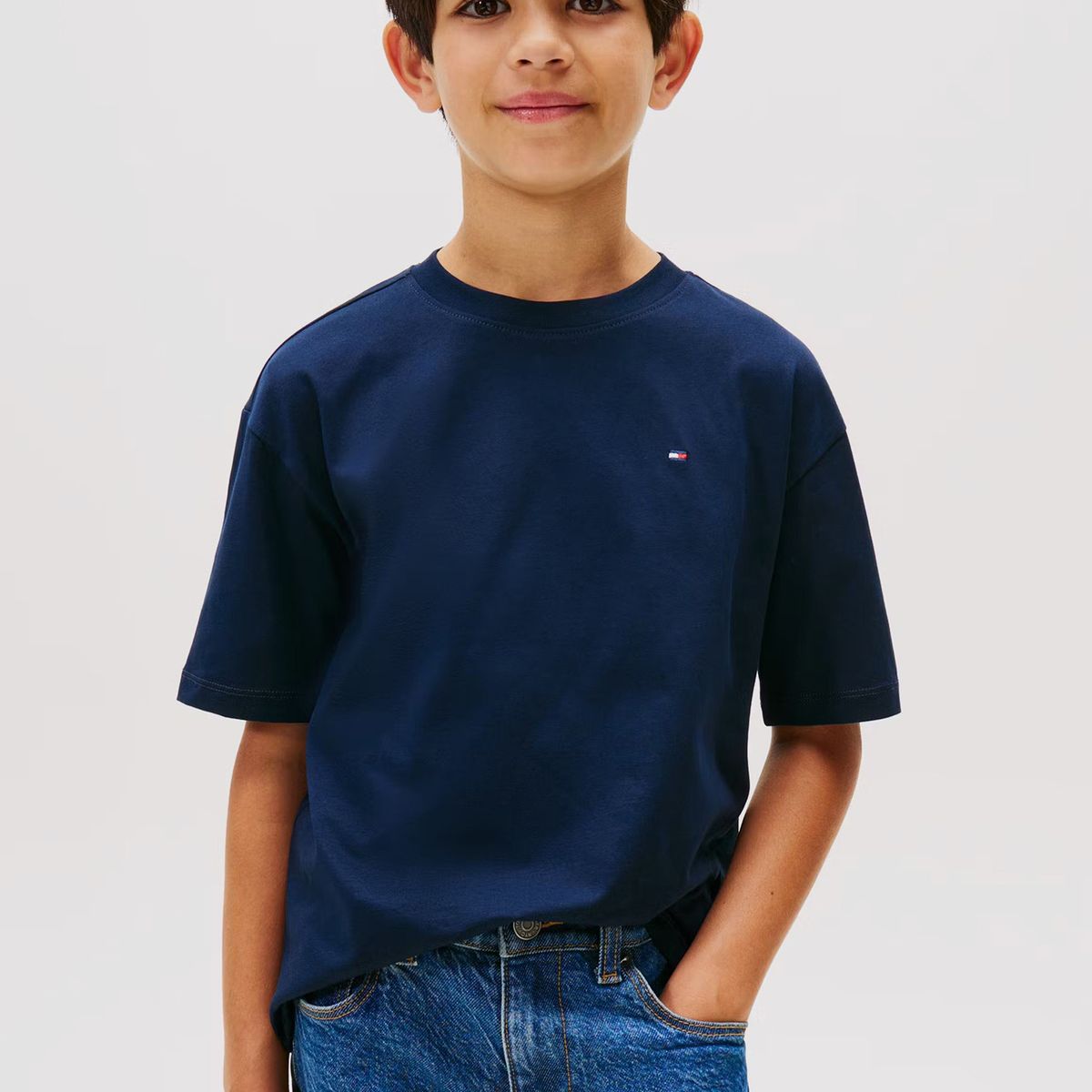 TOMMY HILFIGER - Polera De Cuello Redondo Con Logo Bordado Azul Tommy Hilfiger