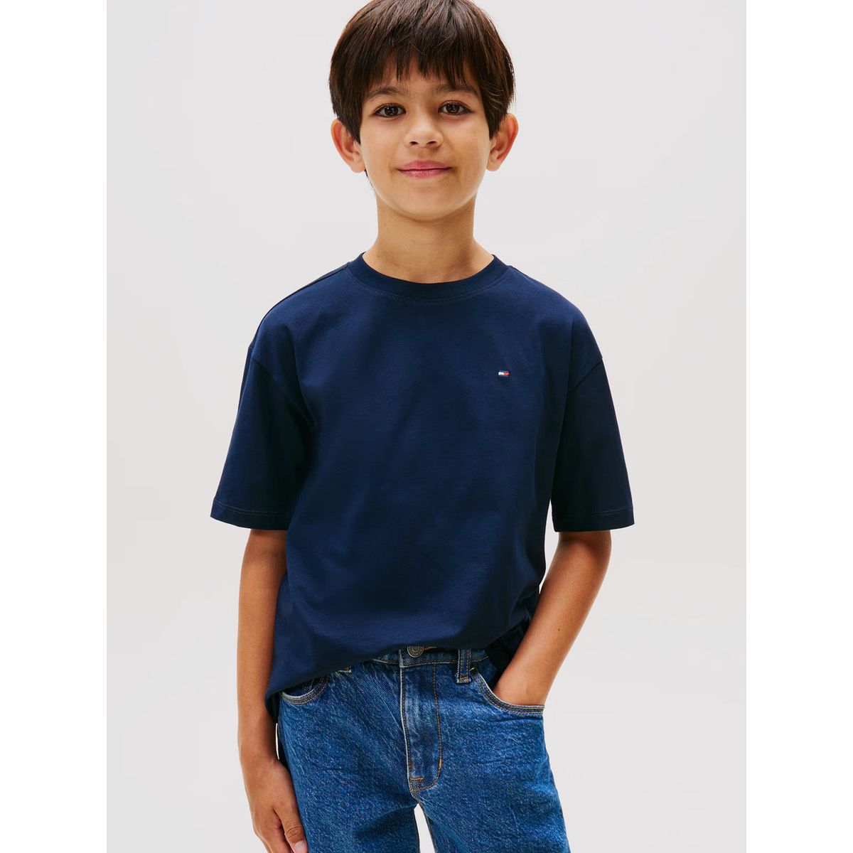 TOMMY HILFIGER - Polera De Cuello Redondo Con Logo Bordado Azul Tommy Hilfiger