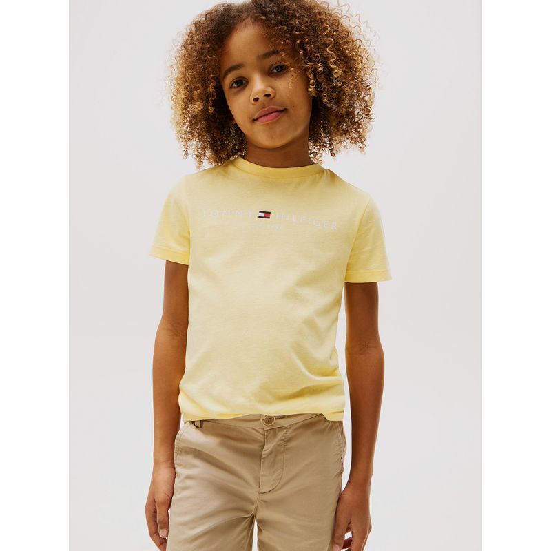 TOMMY HILFIGER - Polera Essential De Cuello Redondo Con Logo Amarillo Tommy Hilfiger