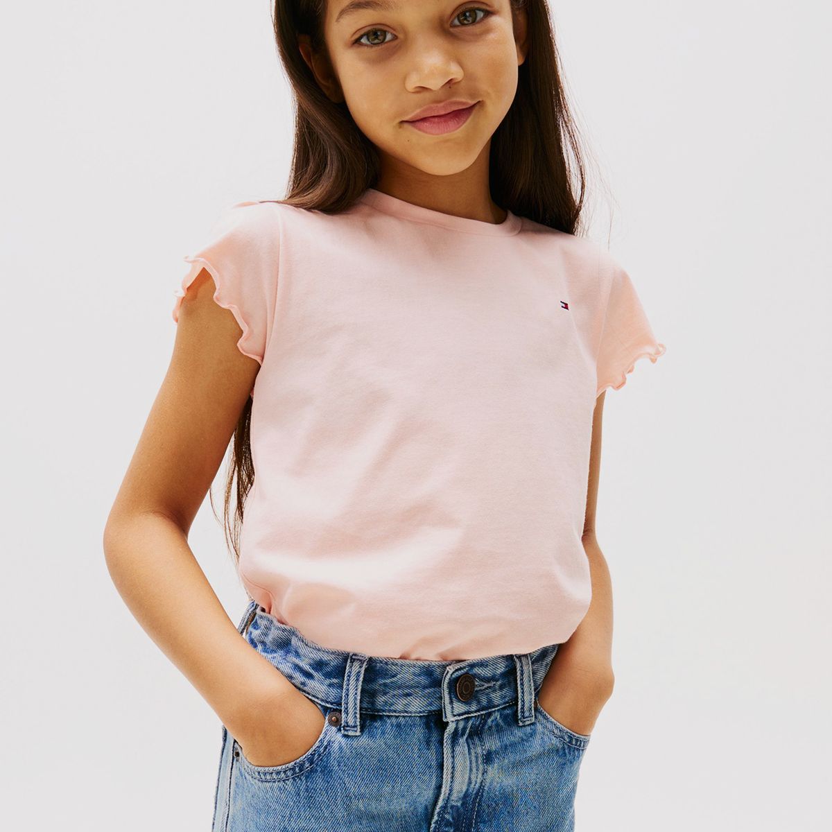 TOMMY HILFIGER - Polera Essential De Corte Slim Con Volantes Rosado Tommy Hilfiger