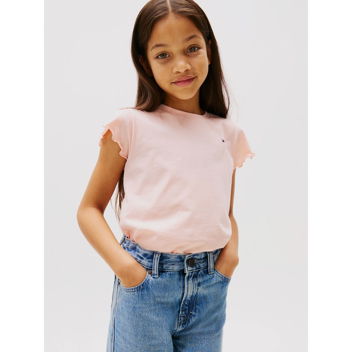 TOMMY HILFIGER - Polera Essential De Corte Slim Con Volantes Rosado Tommy Hilfiger