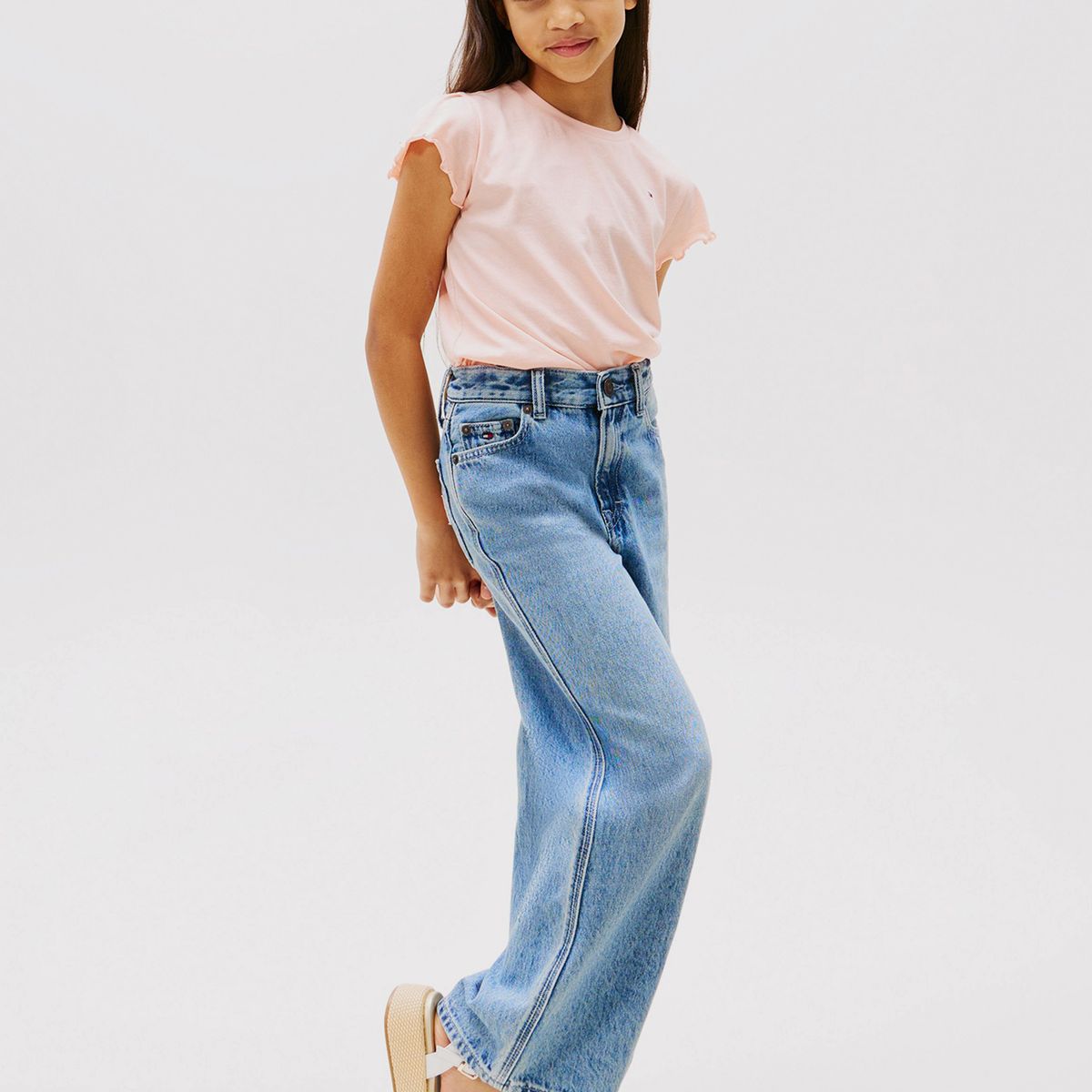 TOMMY HILFIGER - Polera Essential De Corte Slim Con Volantes Rosado Tommy Hilfiger