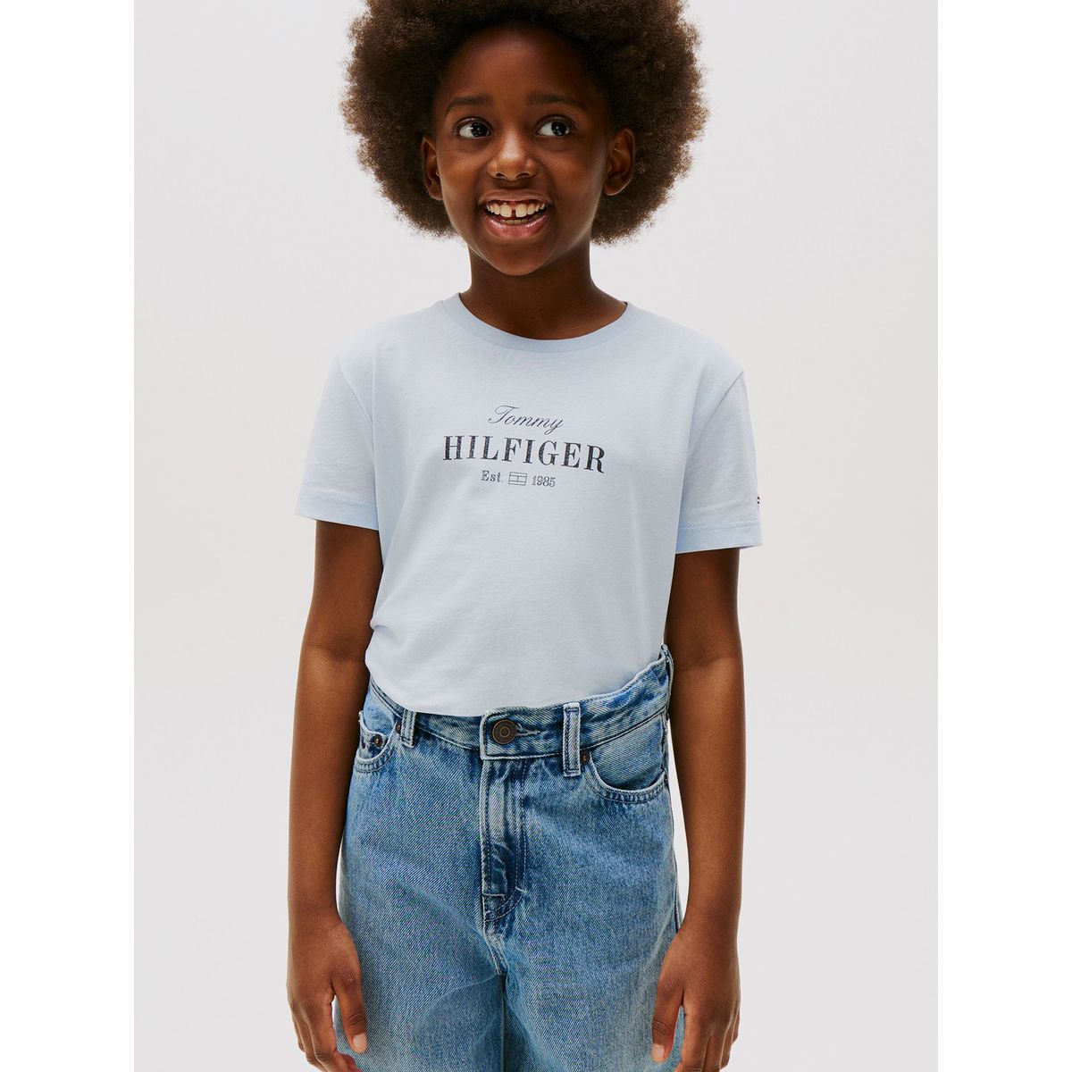 TOMMY HILFIGER - Polera Con Logo De Purpurina Celeste Tommy Hilfiger