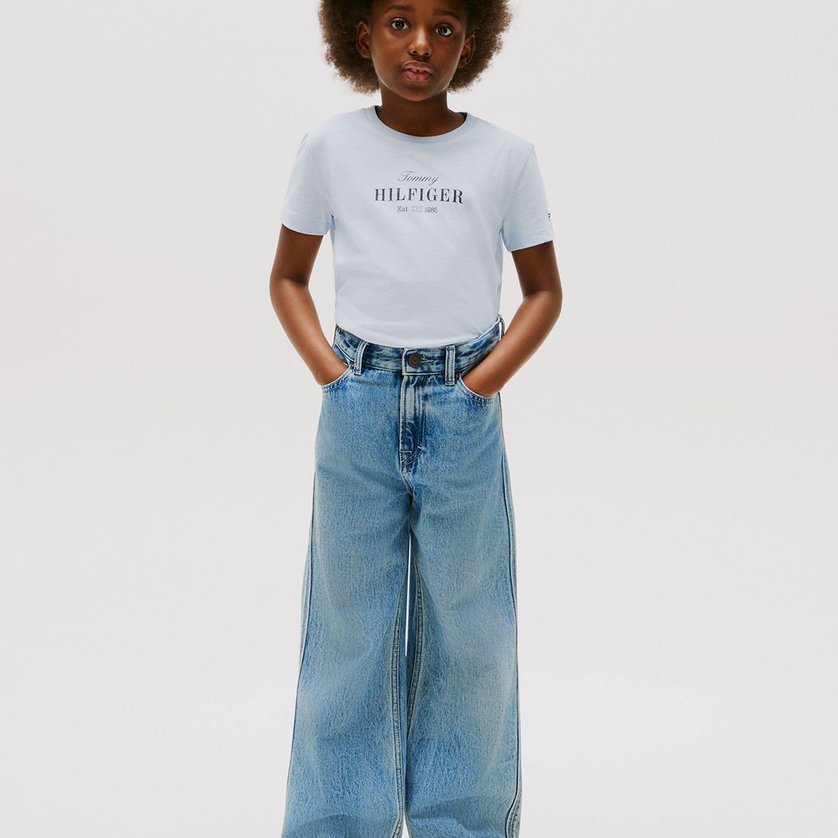 TOMMY HILFIGER - Polera Con Logo De Purpurina Celeste Tommy Hilfiger