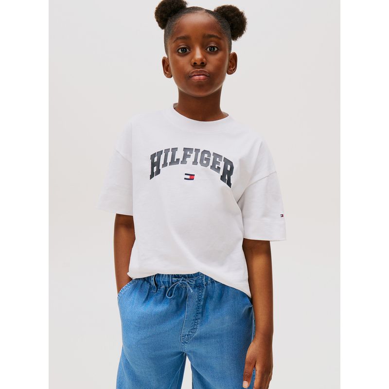 TOMMY HILFIGER - Polera Jaspeada Con Logo Universitario Blanco Tommy Hilfiger