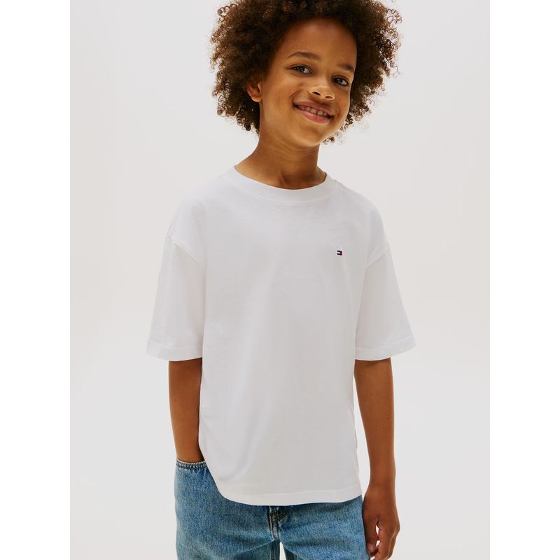 TOMMY HILFIGER - Polera De Cuello Redondo Con Logo Bordado Blanco Tommy Hilfiger