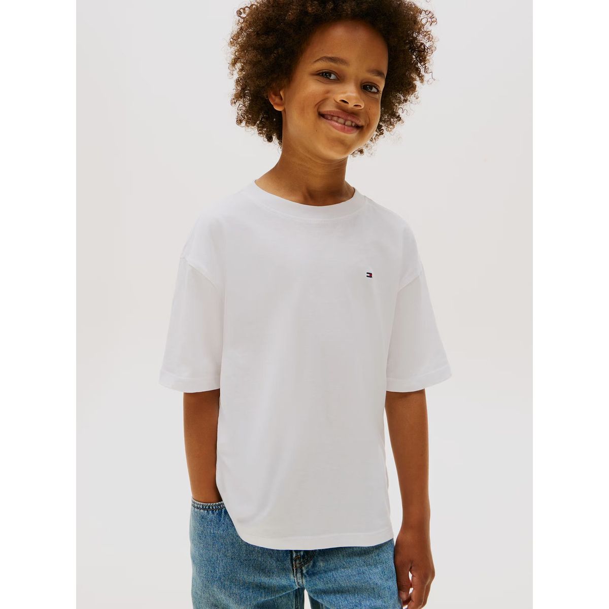 TOMMY HILFIGER - Polera De Cuello Redondo Con Logo Bordado Blanco Tommy Hilfiger