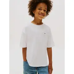 TOMMY HILFIGER - Polera De Cuello Redondo Con Logo Bordado Blanco