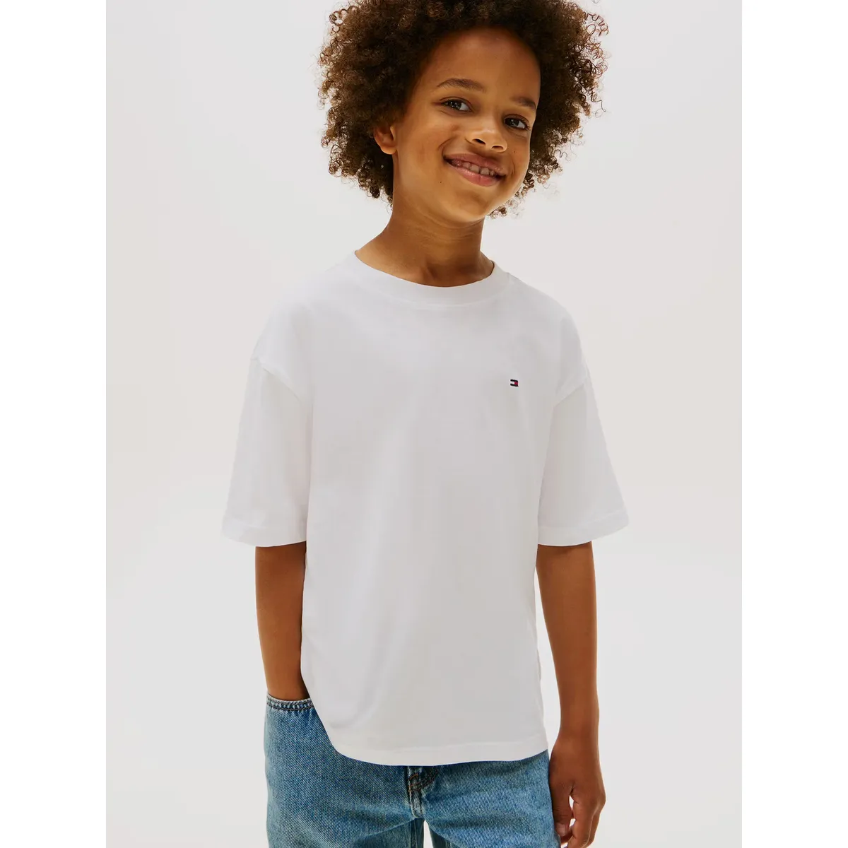 TOMMY HILFIGER - Polera De Cuello Redondo Con Logo Bordado Blanco Tommy Hilfiger