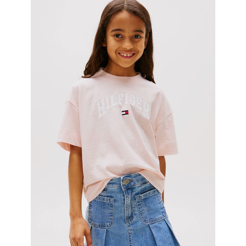 TOMMY HILFIGER - Polera Jaspeada Con Logo Universitario Rosado Tommy Hilfiger