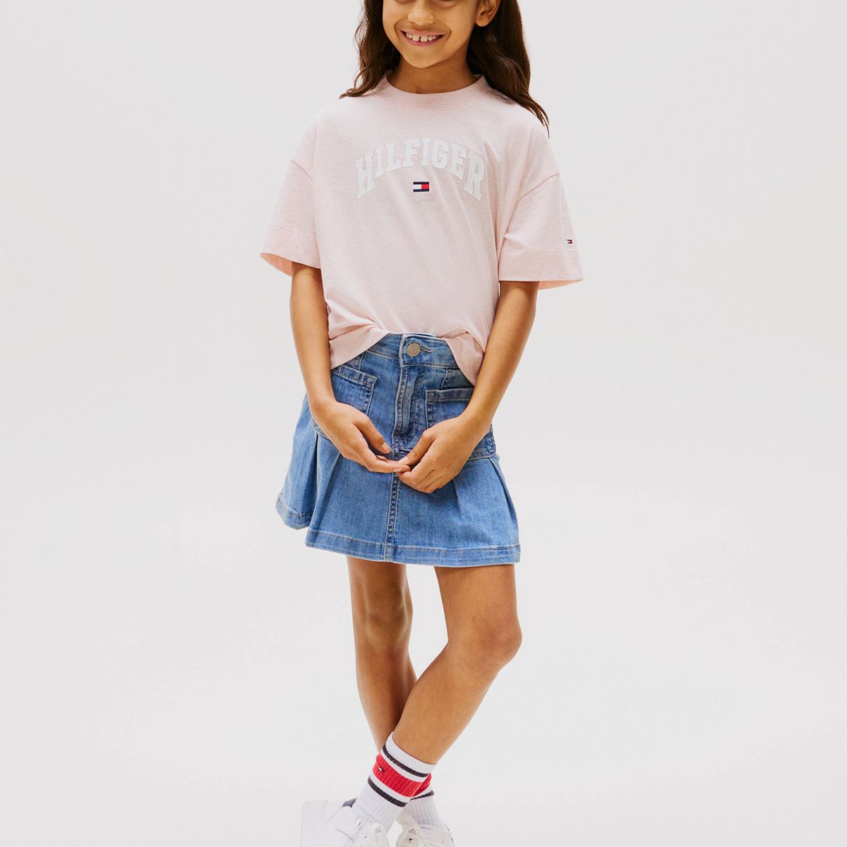 TOMMY HILFIGER - Polera Jaspeada Con Logo Universitario Rosado Tommy Hilfiger