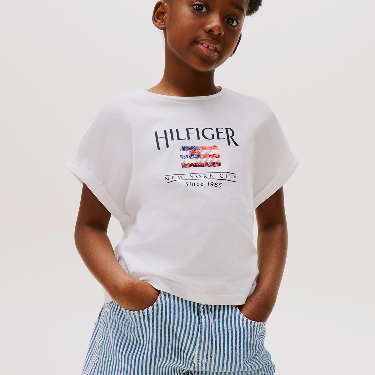 TOMMY HILFIGER - Polera Holgada Con Logo De Lentejuelas Blanco Tommy Hilfiger