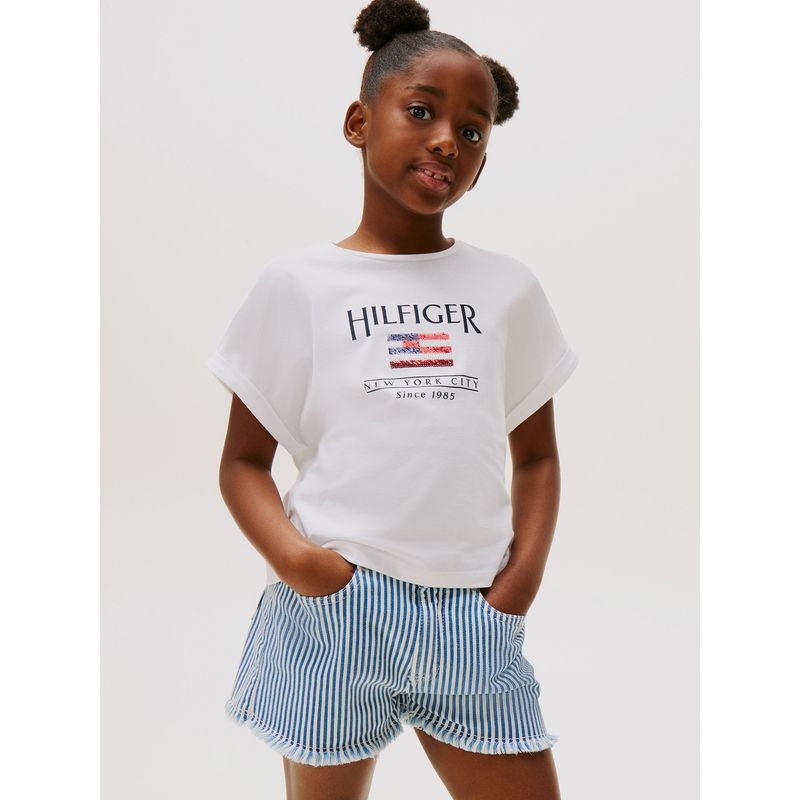 TOMMY HILFIGER - Polera Holgada Con Logo De Lentejuelas Blanco Tommy Hilfiger