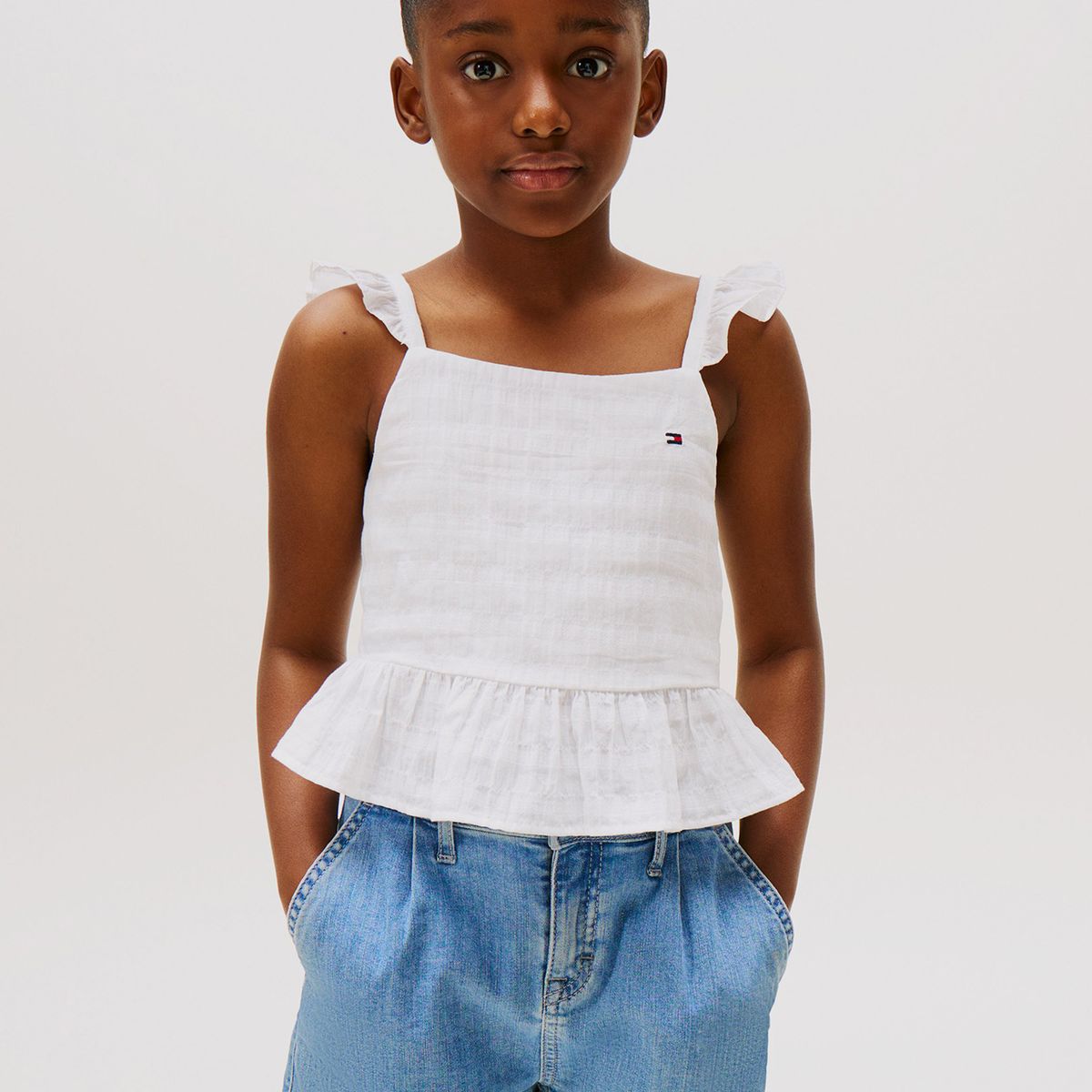 TOMMY HILFIGER - Top Texturizado Con Volantes Blanco Tommy Hilfiger