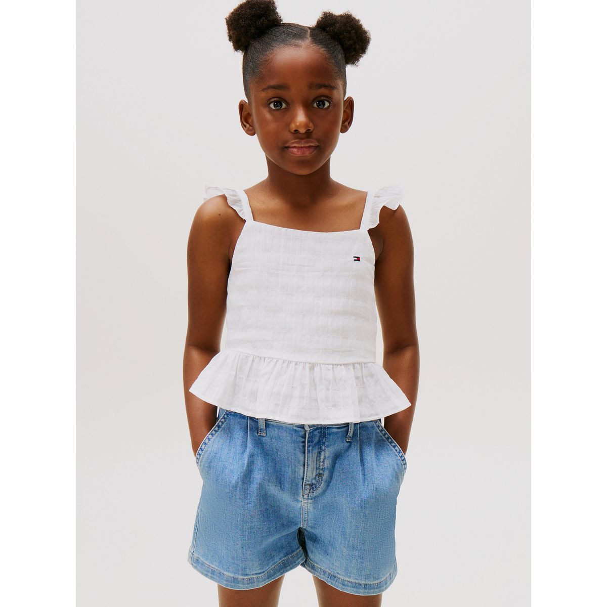 TOMMY HILFIGER - Top Texturizado Con Volantes Blanco Tommy Hilfiger