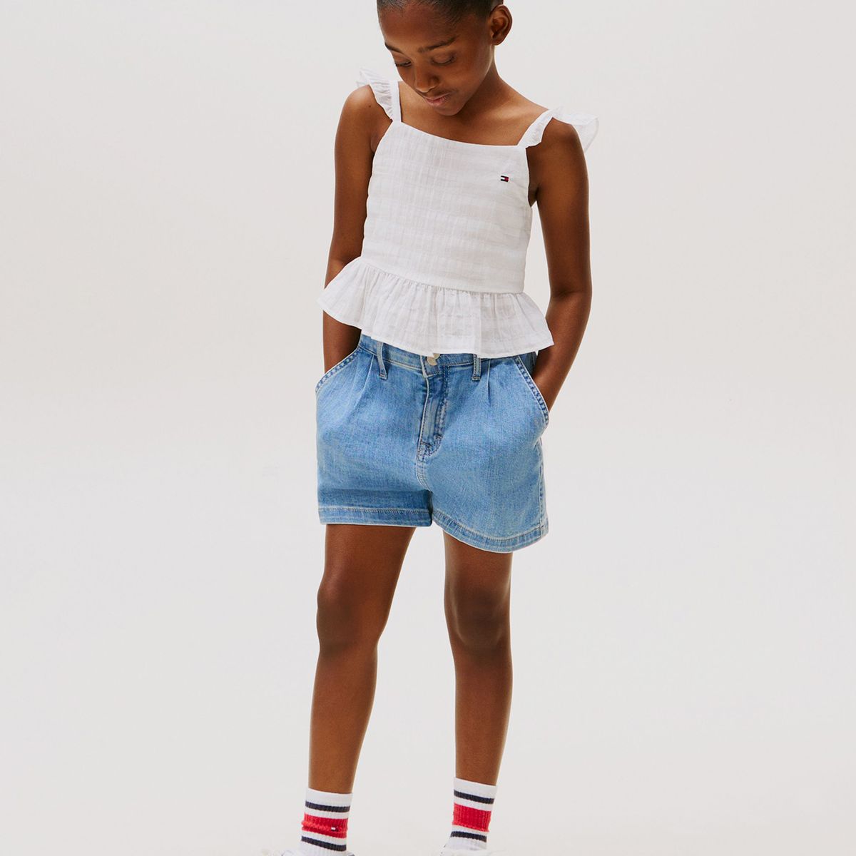 TOMMY HILFIGER - Top Texturizado Con Volantes Blanco Tommy Hilfiger