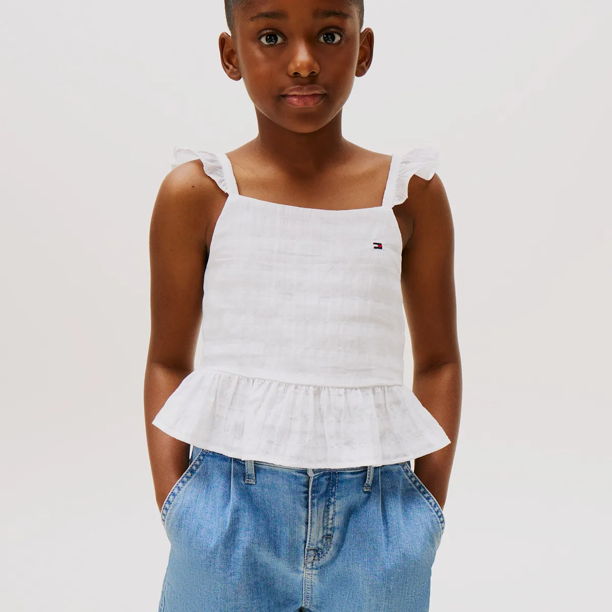TOMMY HILFIGER - Top Texturizado Con Volantes Blanco Tommy Hilfiger