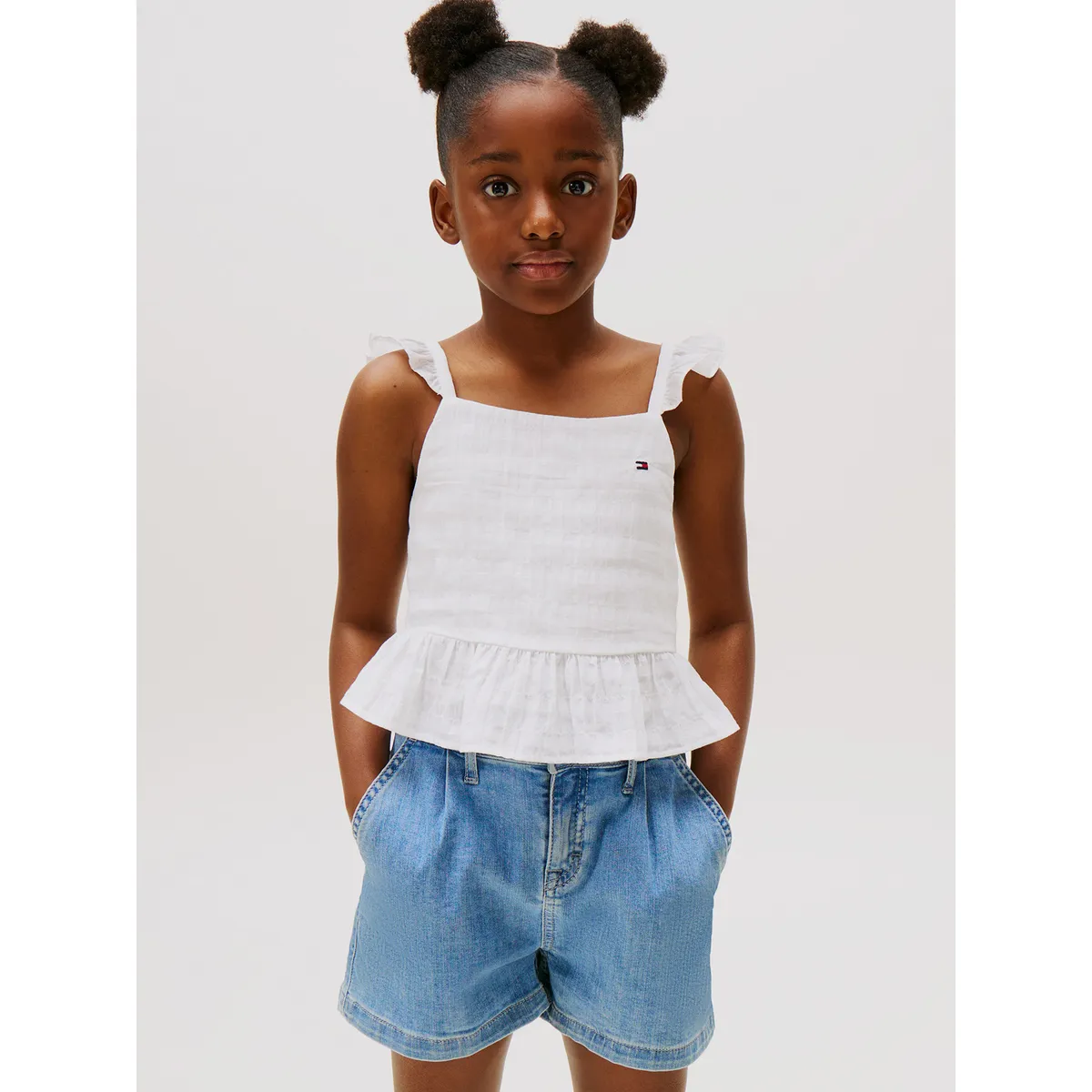 TOMMY HILFIGER - Top Texturizado Con Volantes Blanco Tommy Hilfiger