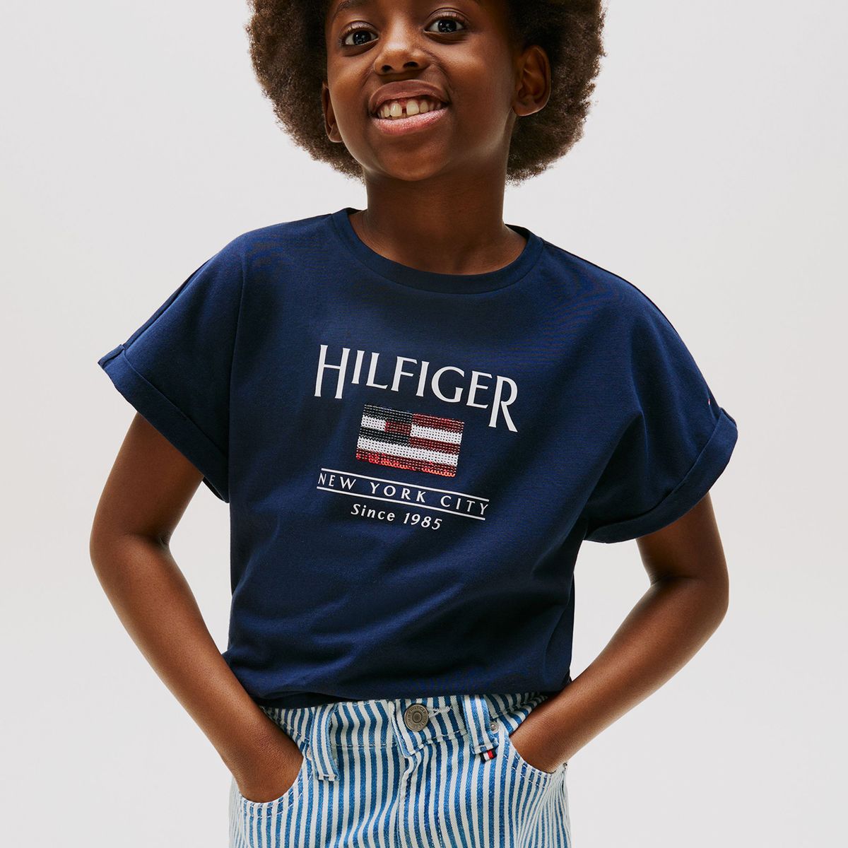 TOMMY HILFIGER - Polera Holgada Con Logo De Lentejuelas Azul Tommy Hilfiger