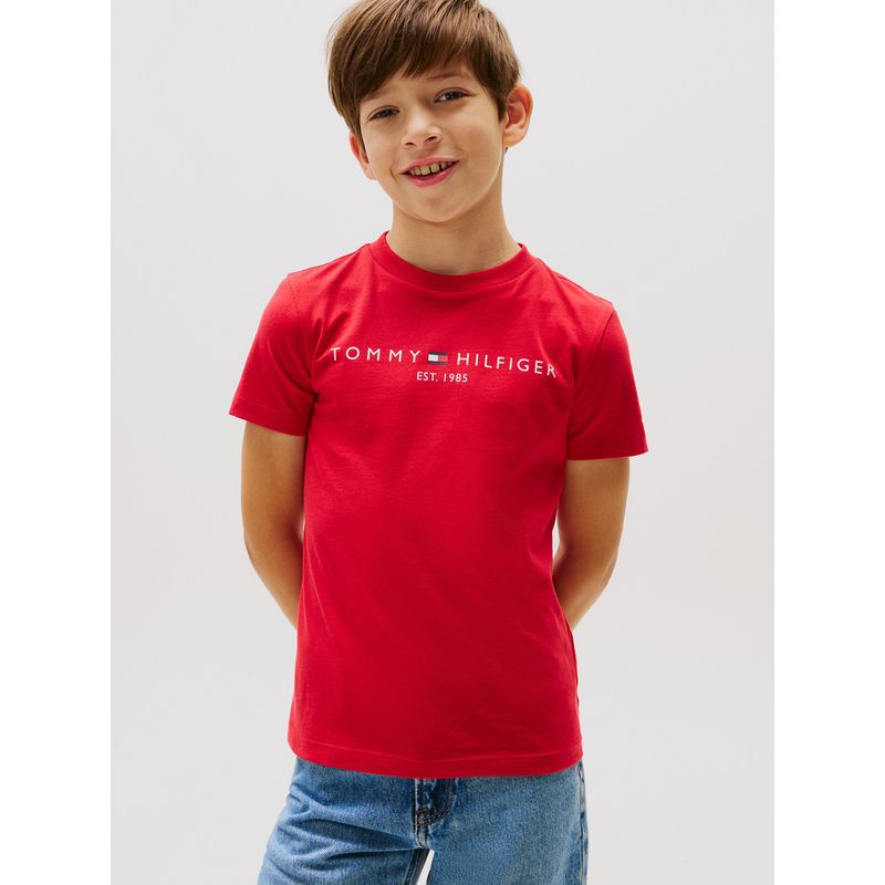 TOMMY HILFIGER - Polera Essential De Cuello Redondo Con Logo Rojo Tommy Hilfiger