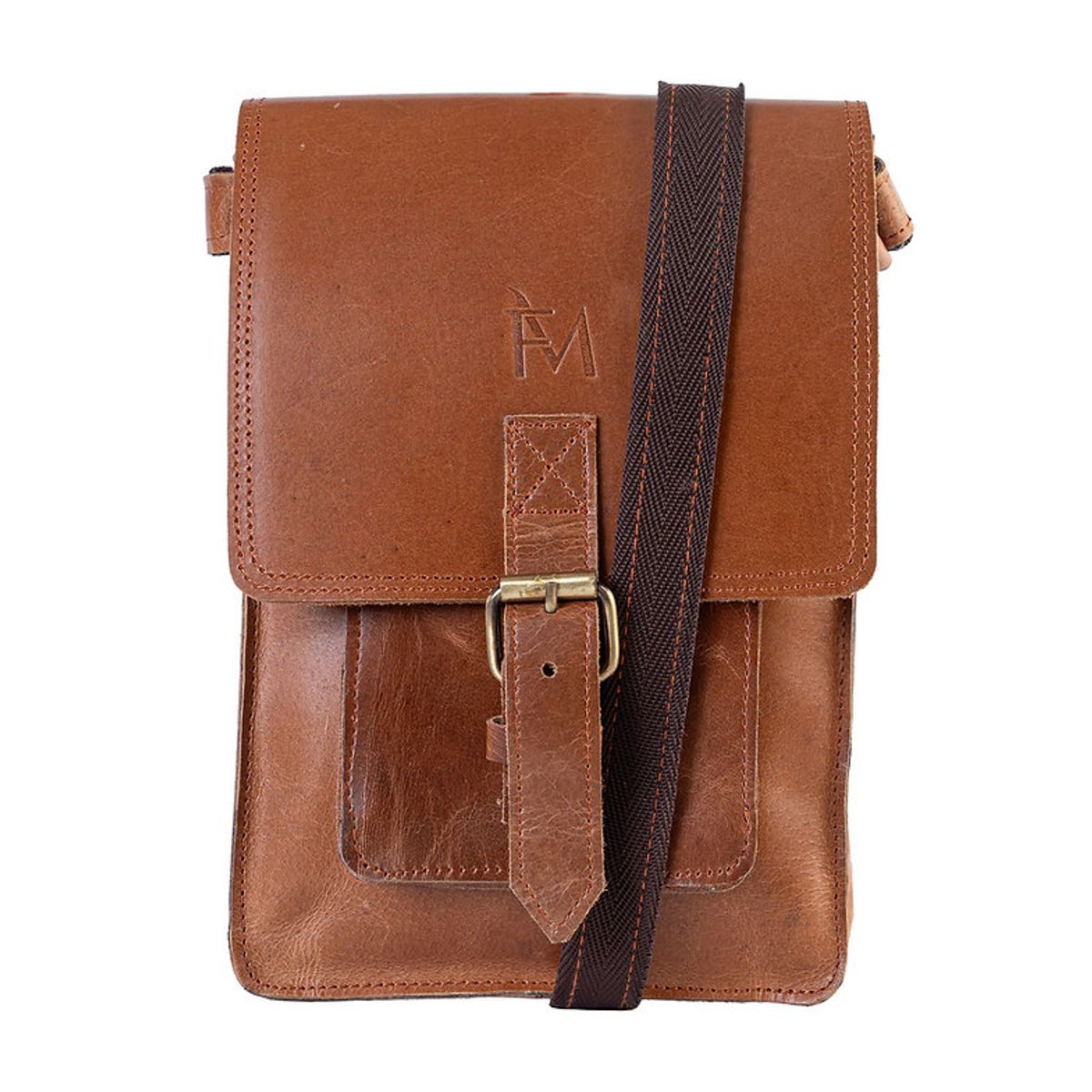 FRANZ MOSSI - Bolso Bandolera de cuero natural color marrón Franz Mossi