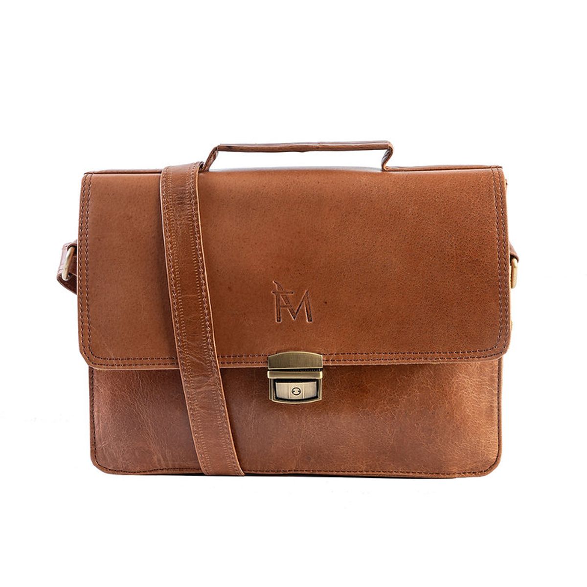 FRANZ MOSSI - Bolso Bandolera de cuero natural color marrón elegante Franz Mossi