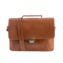 FRANZ MOSSI - Bolso Bandolera de cuero natural color marrón elegante
