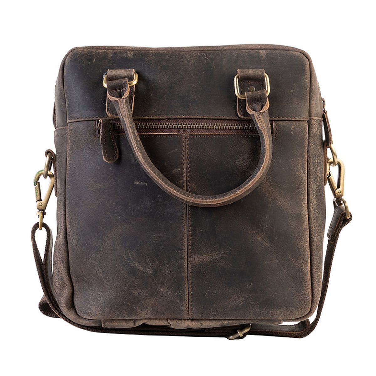FRANZ MOSSI - Bolso de Cuero Natural Marrón Oscuro 2 Asas Estilo Vintage Franz Mossi