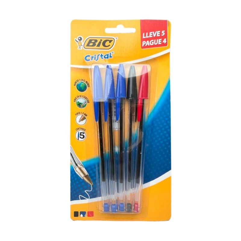 GENERICO - PACK X 4 BLISTER BOLÍGRAFOS CRISTAL LLEVE 5 Y PAGUE 4  BIC