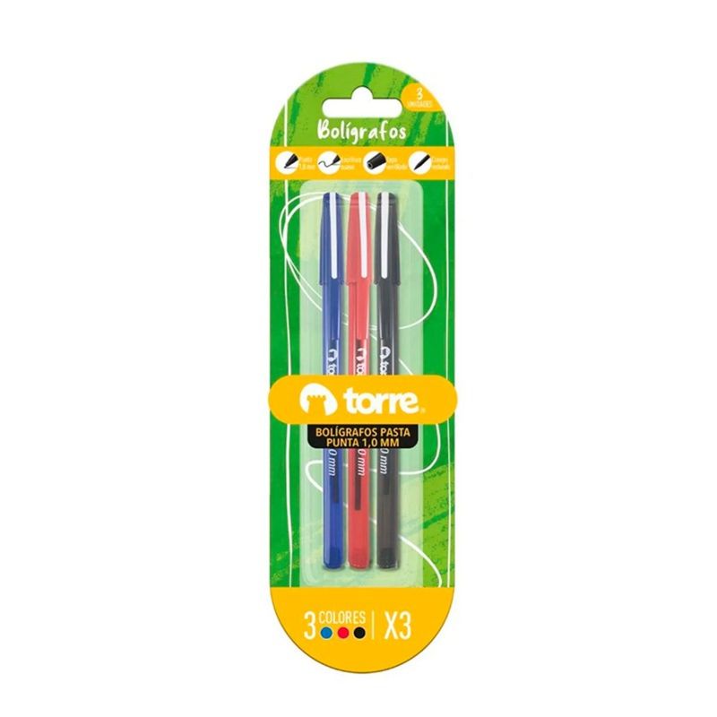 TORRE - SET X 4 BLISTER BOLÍGRAFOS  AZUL  NEGRO ROJO