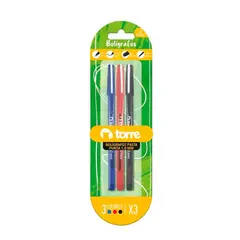 TORRE - SET X 4 BLISTER BOLÍGRAFOS AZUL NEGRO ROJO