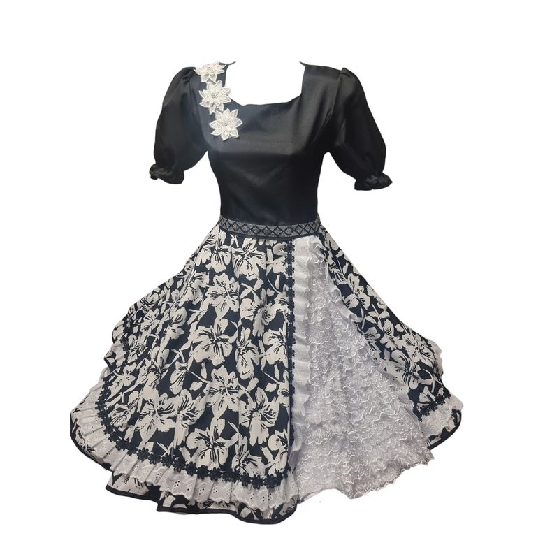 GENERICO - Vestido Huasa China Niñas Bco Negro Talla 16 Bailes Tipico