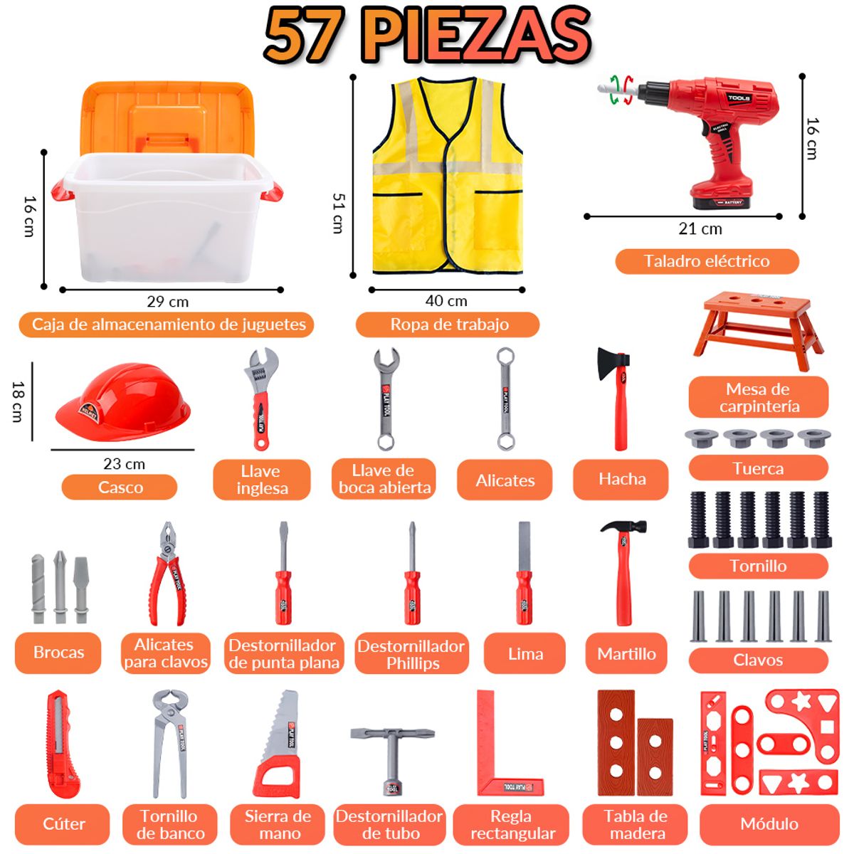 LUKOVEE - Juego De Herramientas De Juguete Para Niños 57 Piezas