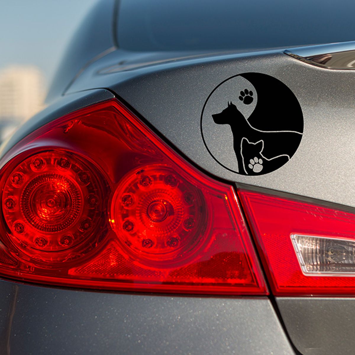 GENERICO - Sticker Yin Yang Gato Perro Pata Huella Auto Camioneta