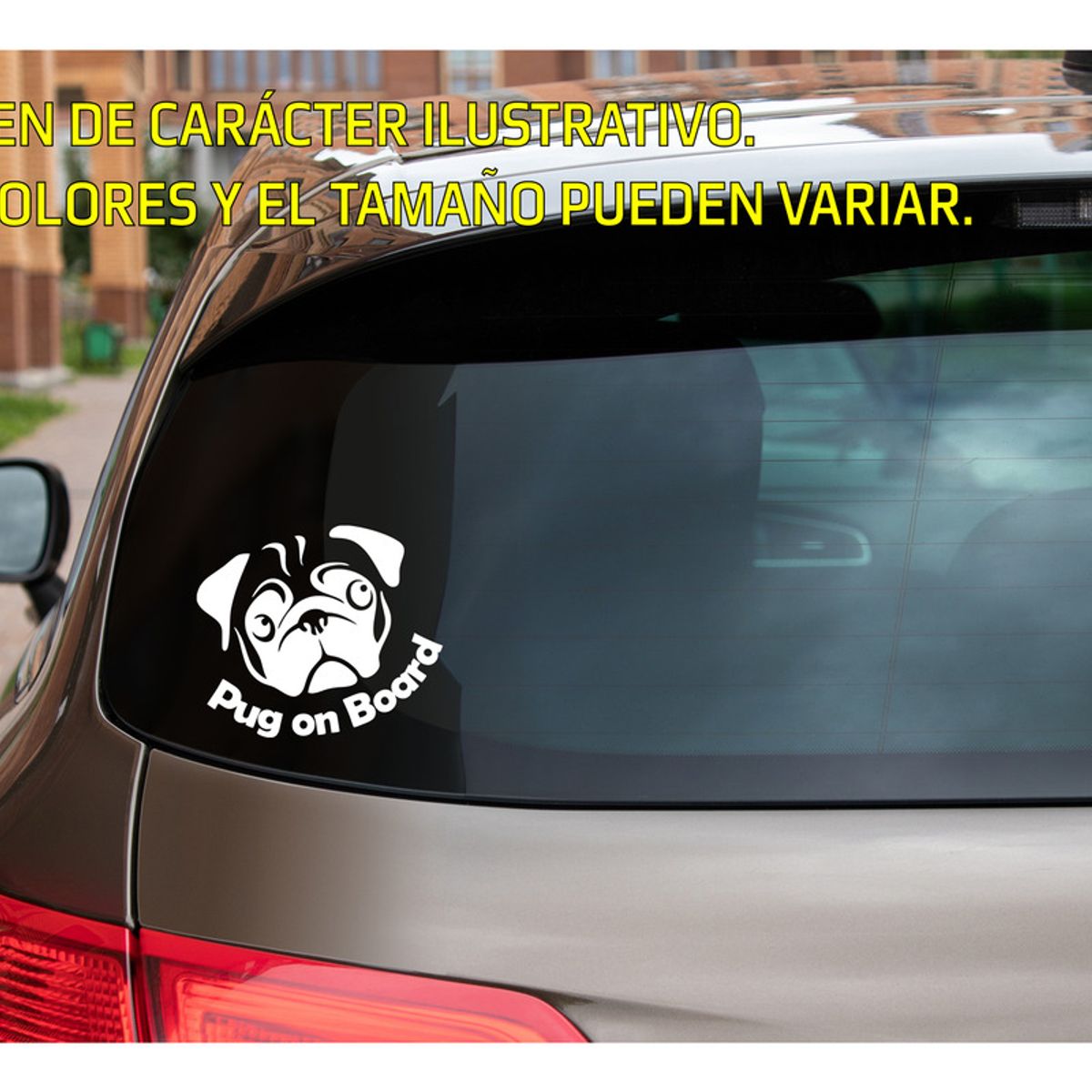 GENERICO - Sticker Face Pug On Board Perro A Bordo Auto Camioneta