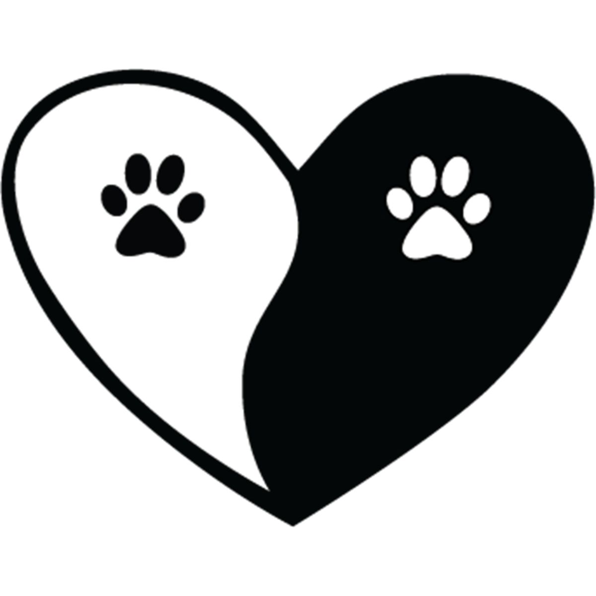 GENERICO - Sticker Paw Print And Heart Yin Yang Patita Auto Camioneta