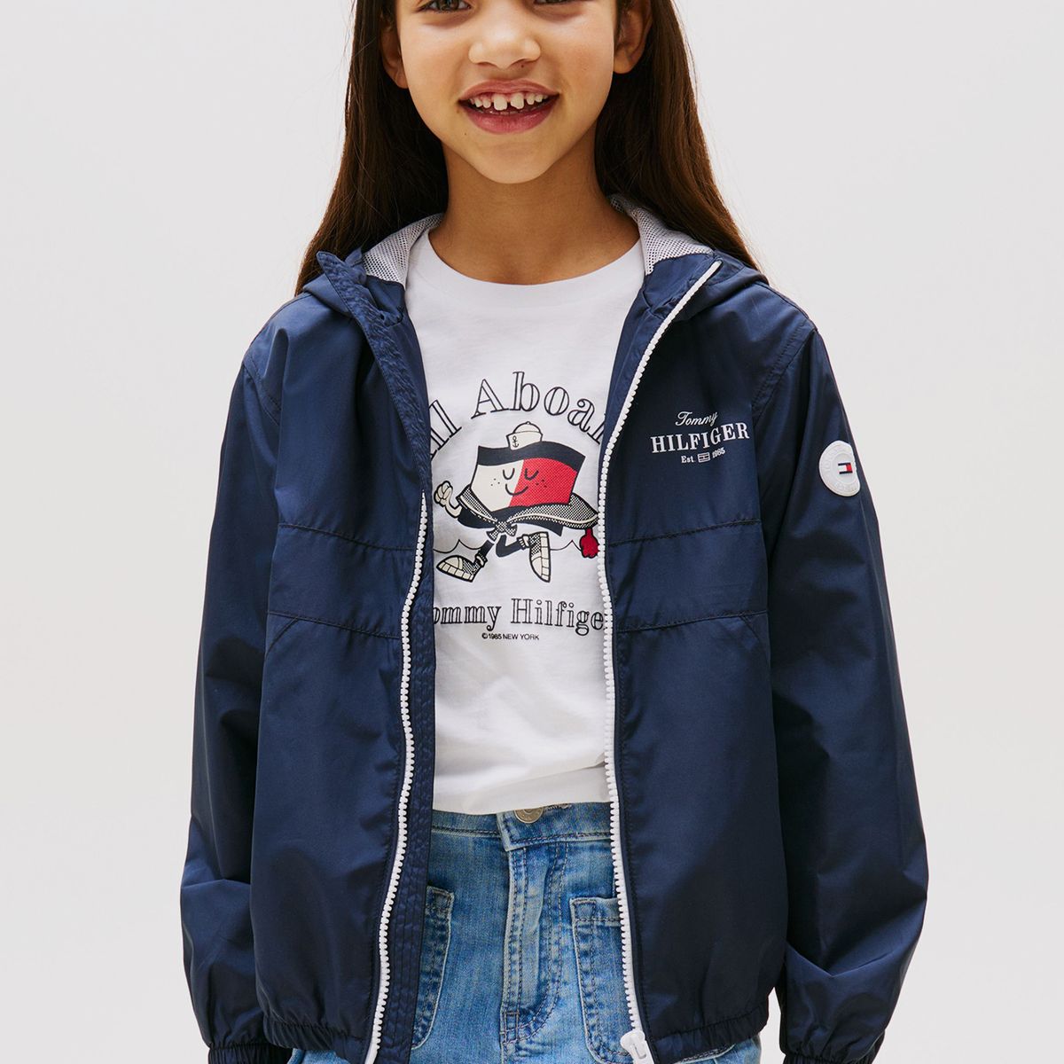 TOMMY HILFIGER - Cortavientos Con Gorro Y Logo Azul Tommy Hilfiger