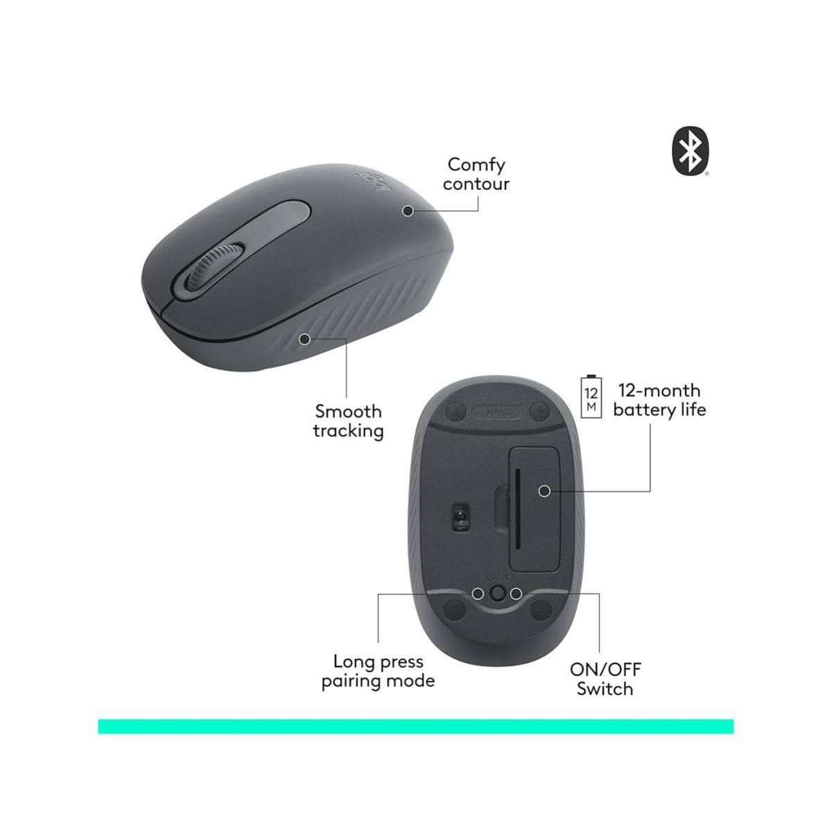 LOGITECH - Mouse Inalambrico Bluetooth 3B 1000DPI Negro M196 Logitech