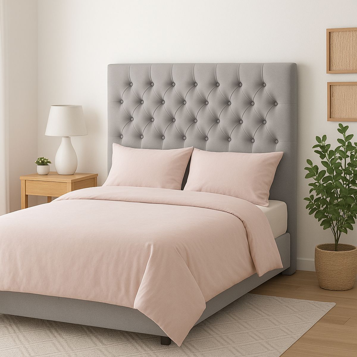 GENERICO - Respaldo De Cama 1.5 Plazas Gris Claro Perla Capitone