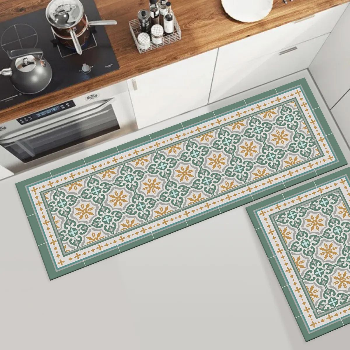 KUANGYE - Set 2 Alfombras De Cocina Antideslizante - Córdova Green