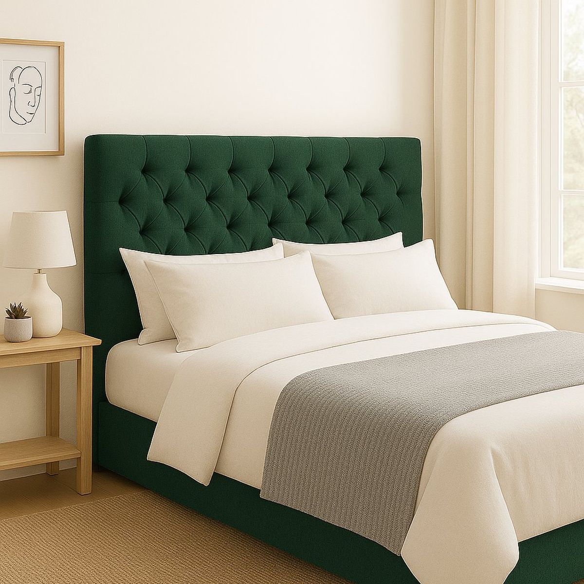 GENERICO - Respaldo De Cama 1.5 Plazas Verde Botella Capitone