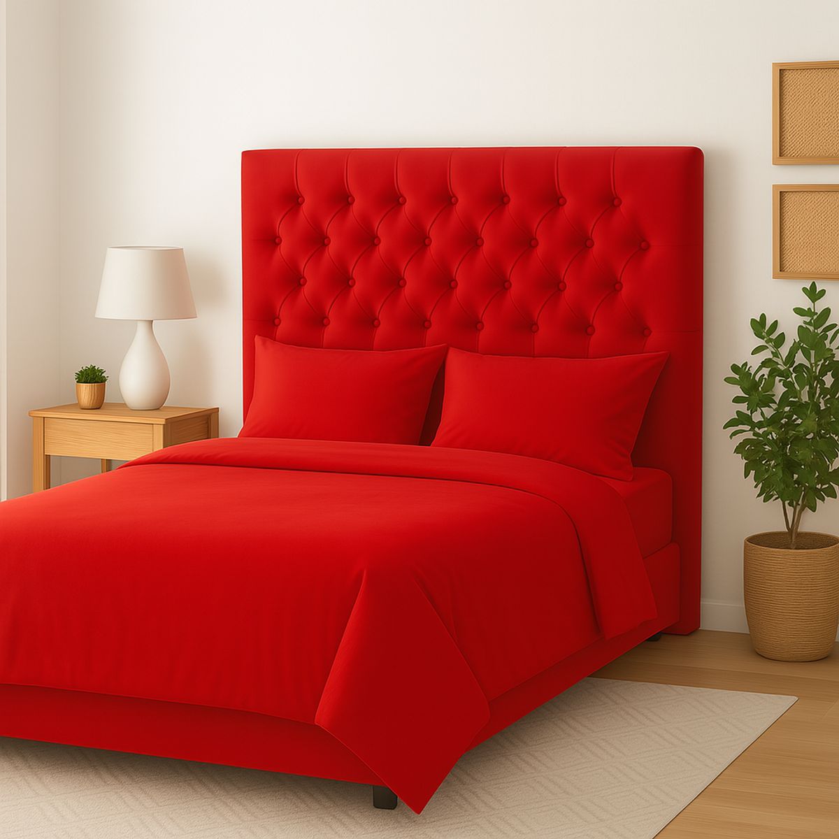 GENERICO - Respaldo De Cama 1.5 Plazas Rojo Capitone
